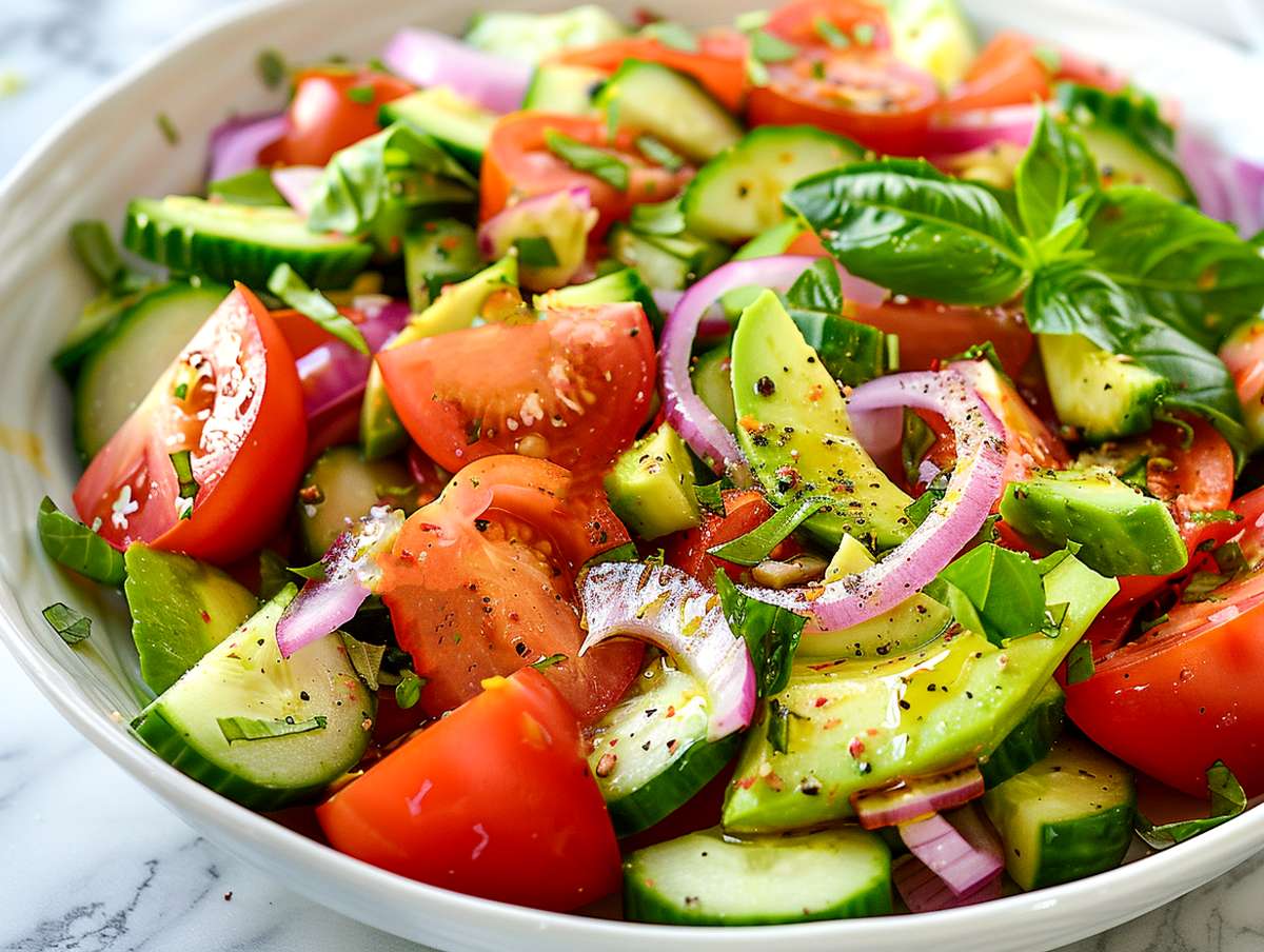 Avokado, tomat och gurksallad Avokado, tomat och gurksallad