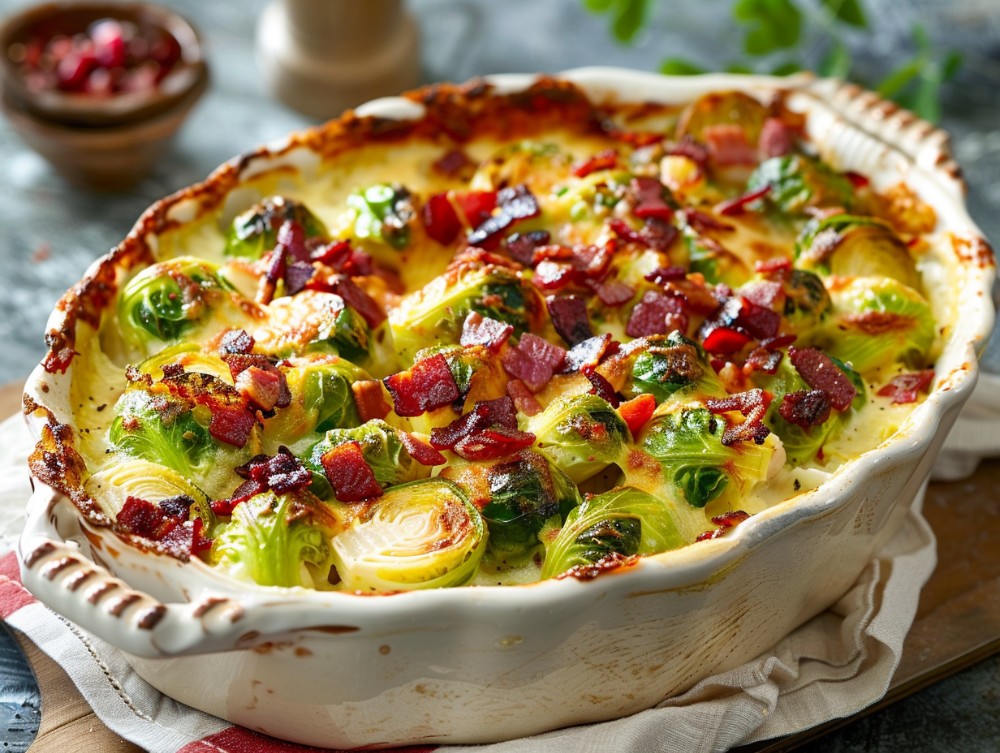 Brysselkålsgratäng med julskinka Brysselkålsgratäng med julskinka